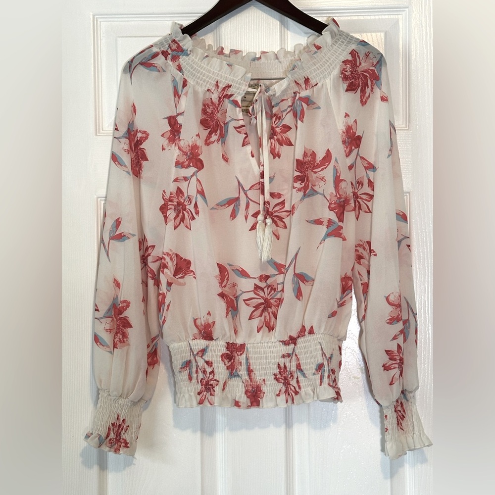 Flying Tomato Floral Sheer Polyester Ruffled Blouse Woman’s Size M NWOT Preppy